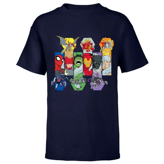 Marvel Mech Strike: Mechasaurs Avengers Heroes and Mechs - Short Sleeve T-Shirt for Kids - Customized-Navy