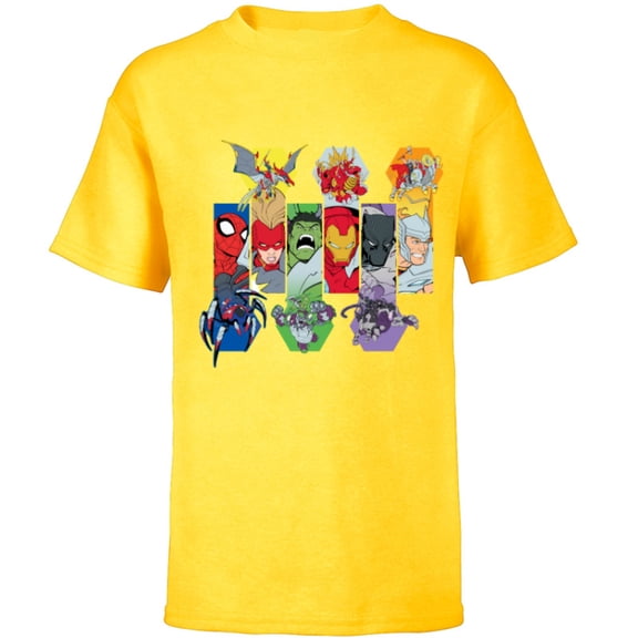 Marvel Mech Strike: Mechasaurs Avengers Heroes and Mechs - Short Sleeve T-Shirt for Kids - Customized-Yellow