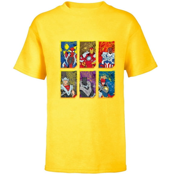 Marvel Mech Strike: Mechasaurs Avengers Six Armored Heroes - Short Sleeve T-Shirt for Kids - Customized-Yellow
