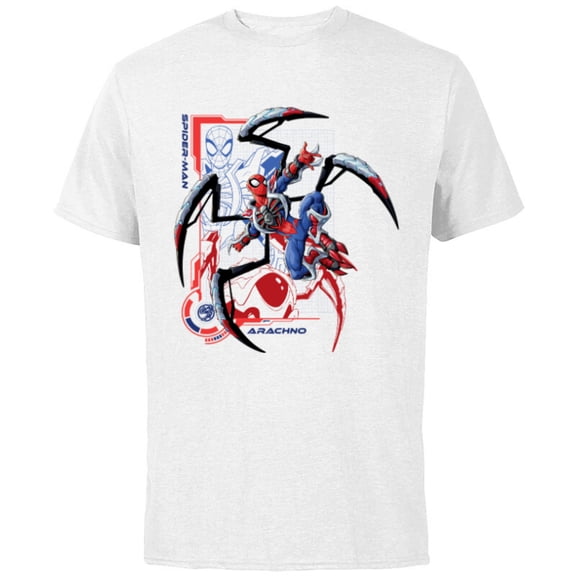 Marvel Mech Strike: Mechasaurs Avengers Spider-Man Arachno - Short Sleeve Cotton T-Shirt for Adults - Customized-White