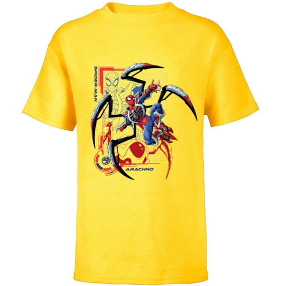 Marvel Mech Strike: Mechasaurs Avengers Spider-Man Arachno - Short Sleeve T-Shirt for Kids - Customized-Yellow