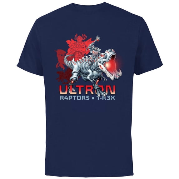 Marvel Mech Strike: Mechasaurs Avengers Ultron R4PTORS T-R3X - Short Sleeve Cotton T-Shirt for Adults - Customized-Navy