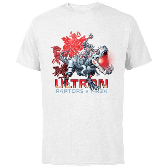Marvel Mech Strike: Mechasaurs Avengers Ultron R4PTORS T-R3X - Short Sleeve Cotton T-Shirt for Adults - Customized-White