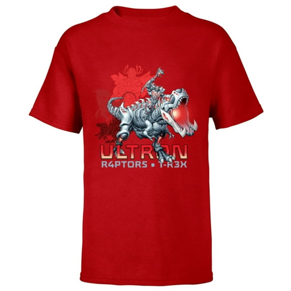 Marvel Mech Strike: Mechasaurs Avengers Ultron R4PTORS T-R3X - Short Sleeve T-Shirt for Kids - Customized-Red