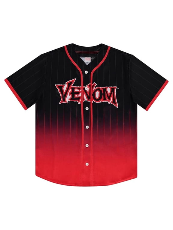 Men's Baseball Jersey, Classic Button Down Printed Venom Baseball Shirt Black Red - S