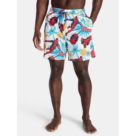 Marvel Deadpool Palms Men's and Big Men's Swim Trunks, Sizes S-3XL