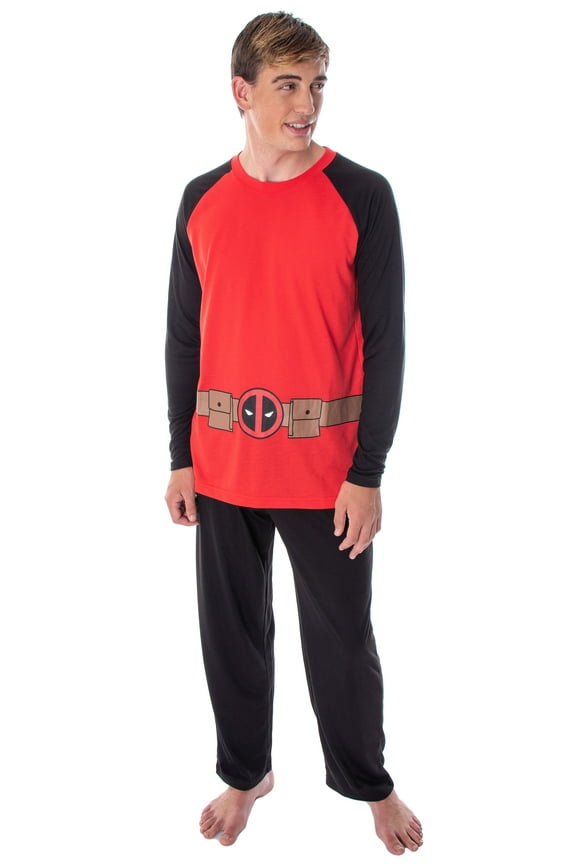Marvel Men's Deadpool Superhero Costume Raglan Top And Pants Pajama Set