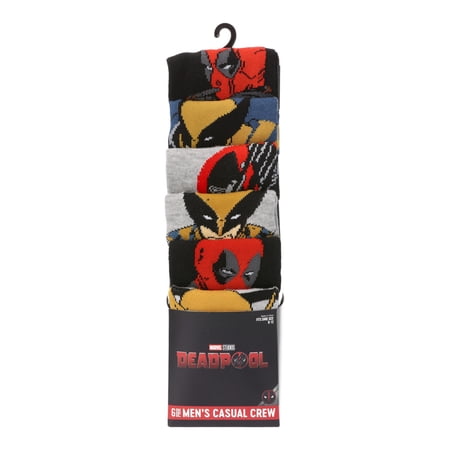 Marvel Men's Deadpool and Wolverine Crew Socks, 6-Pack