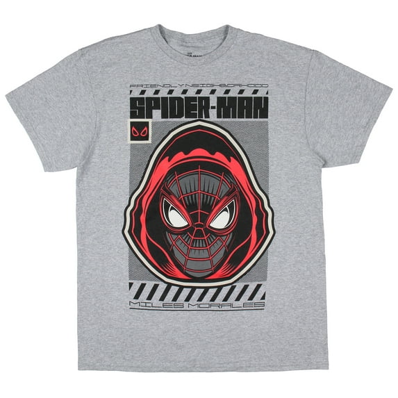 Marvel Comics Men's Spider-Man Miles Morales Friendly Neighborhood Graphic Print Adult Short Sleeve Crewneck T-Shirt