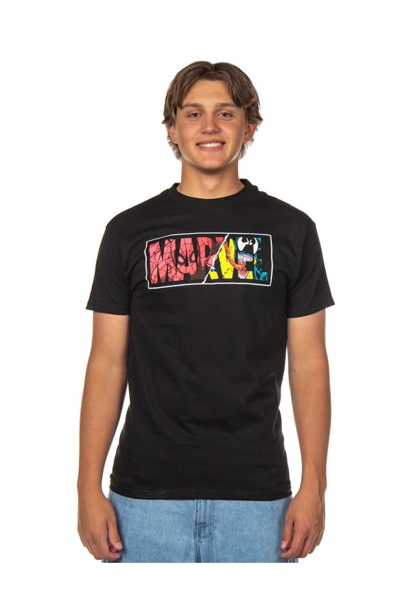 Marvel Men's T-Shirt Spider-Man Venom Ripped Dual Logo Adult Short Sleeve Crewneck Tee