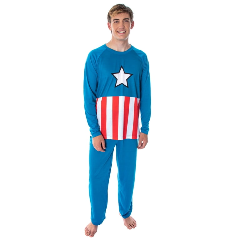 Marvel Men s Vintage Captain America Costume Raglan Top And Pants Pajama Set XL
