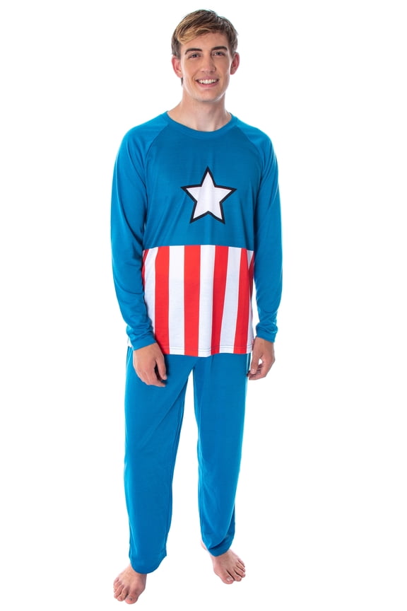 Marvel Men's Vintage Captain America Costume Raglan Top And Pants Pajama Set