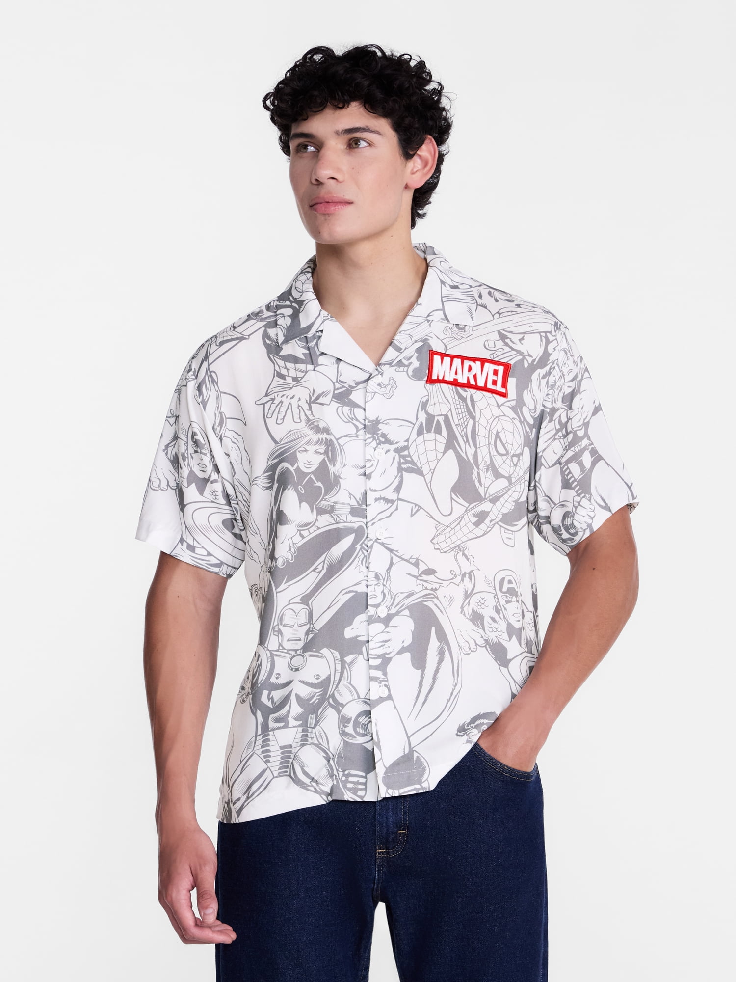 Marvel Men's and Big Men's Graphic Button Up Shirt with Short Sleeves, Sizes S-4XL