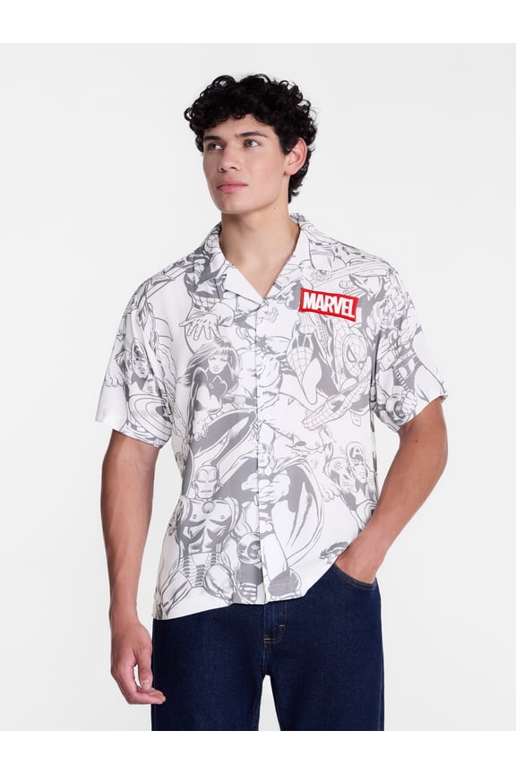 Men's and Big Men's Graphic Button Up Shirt with Short Sleeves, Sizes S-4XL