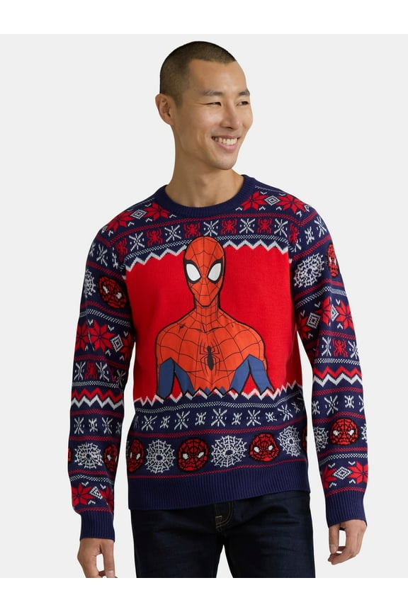 Marvel Men’s and Big Men’s Spider-Man Graphic Ugly Christmas Sweater, Heavyweight; Sizes S-2XL