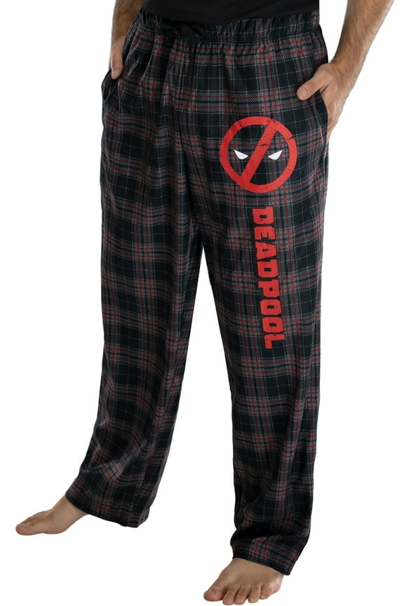 Marvel Comics Mens' Deadpool Logo Plaid Lounge Pajama Pants Sleepwear