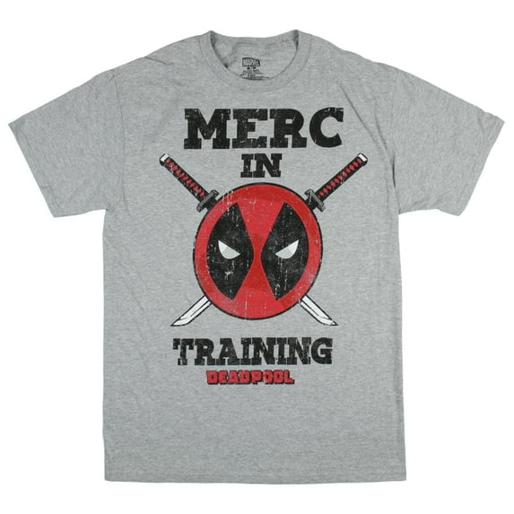 Marvel Mens' Deadpool Merc In Training Distressed Graphic Print T-Shirt