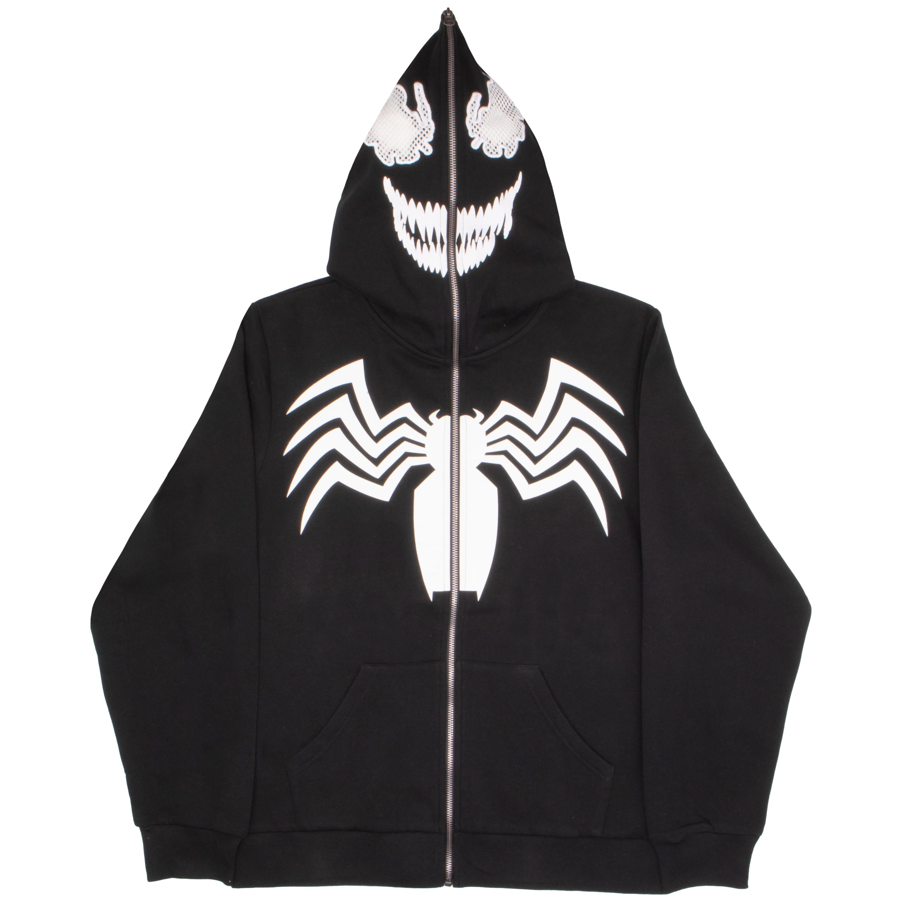 Marvel Mens Full Zip-Up Cosplay Hoodie Venom, Spider-Man Emblem Graphic ...