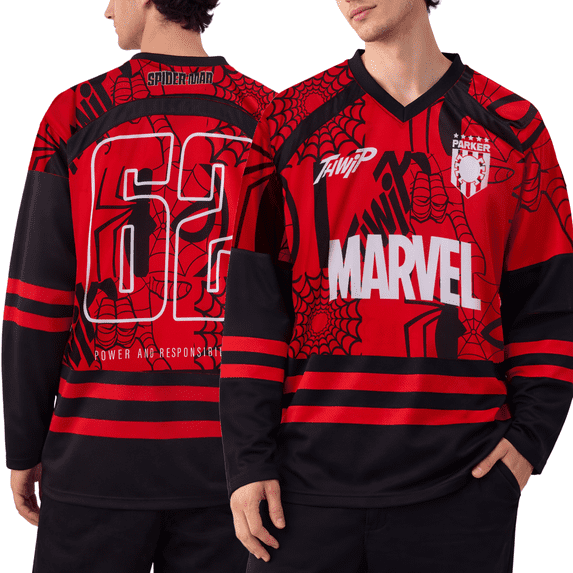 Marvel Mens Hockey Jersey - Spider-Man Mickey Mouse Punisher Long Sleeve Mesh Hockey Jerseys for Men