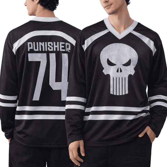 Marvel Mens Hockey Jersey - Spider-Man Mickey Mouse Punisher Long Sleeve Mesh Hockey Jerseys for Men