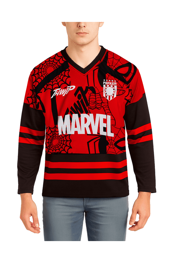 Mens Hockey Jersey - Spider-Man Mickey Mouse Punisher Long Sleeve Mesh Hockey Jerseys for Men