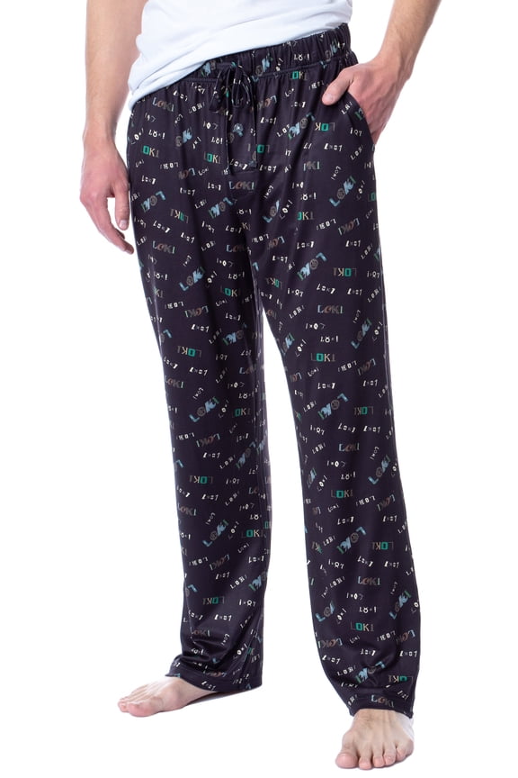 Marvel Mens' Loki TV Series Logo Icon Tossed Print Sleep Pajama Pants