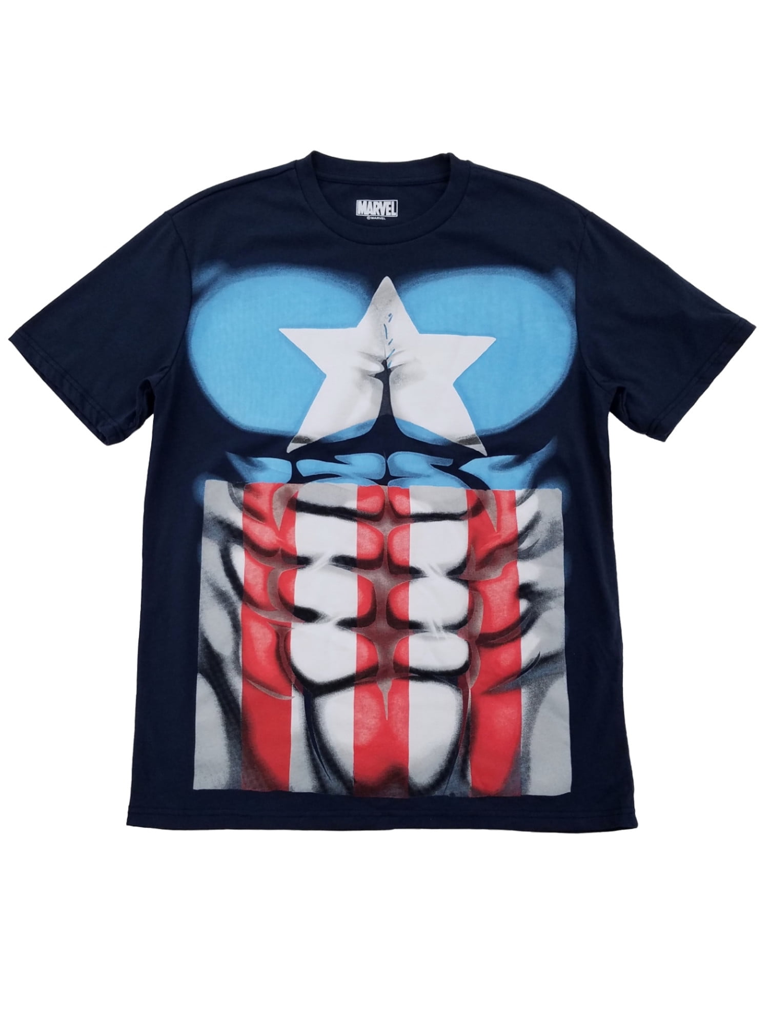Marvel Mens Navy Blue Captain America Muscle Costume Short Sleeve
