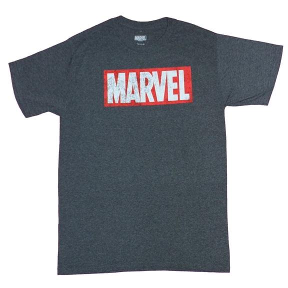 Marvel Mens T-Shirt - Classic Distresed Red Boxed Logo Image (Large)