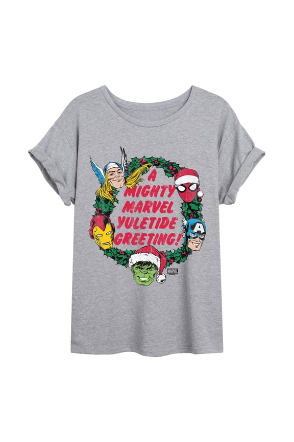 - Mighty Yuletide Greeting - Juniors Oversized Graphic T-Shirt