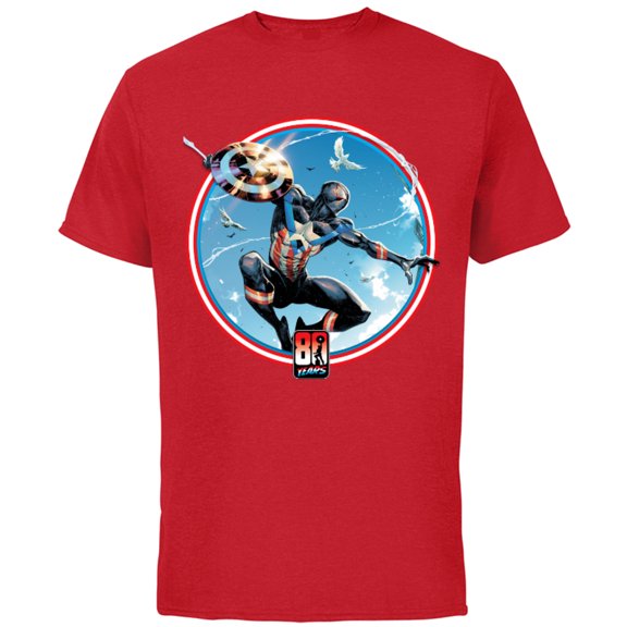 Marvel Miles Morales Captain America 80th Anniversary Covers Standard - Short Sleeve Cotton T-Shirt for Adults - Customized-Red