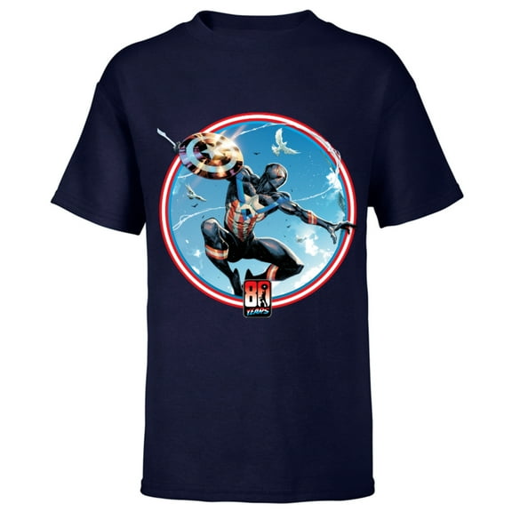 Marvel Miles Morales Captain America 80th Anniversary Covers Standard - Short Sleeve T-Shirt for Kids – Customized-Navy