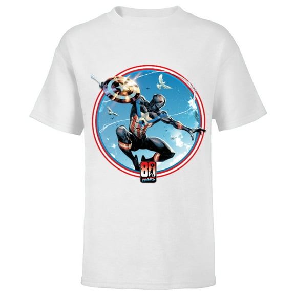 Marvel Miles Morales Captain America 80th Anniversary Covers Standard - Short Sleeve T-Shirt for Kids – Customized-White