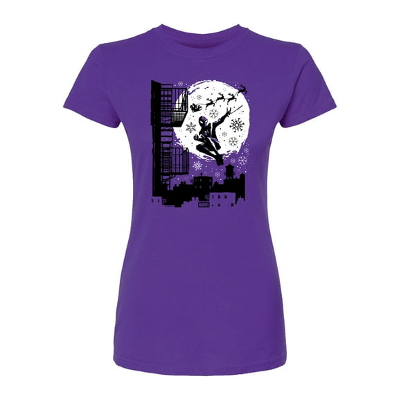 Marvel - Miles Morales Spiderman Santa - Juniors Fitted Short Sleeve Graohic T-Shirt