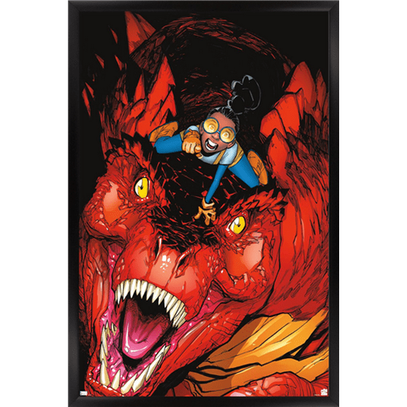 Marvel Moon Girl & Devil Dinosaur - Attack Wall Poster, 14.725" x 22.375" Framed
