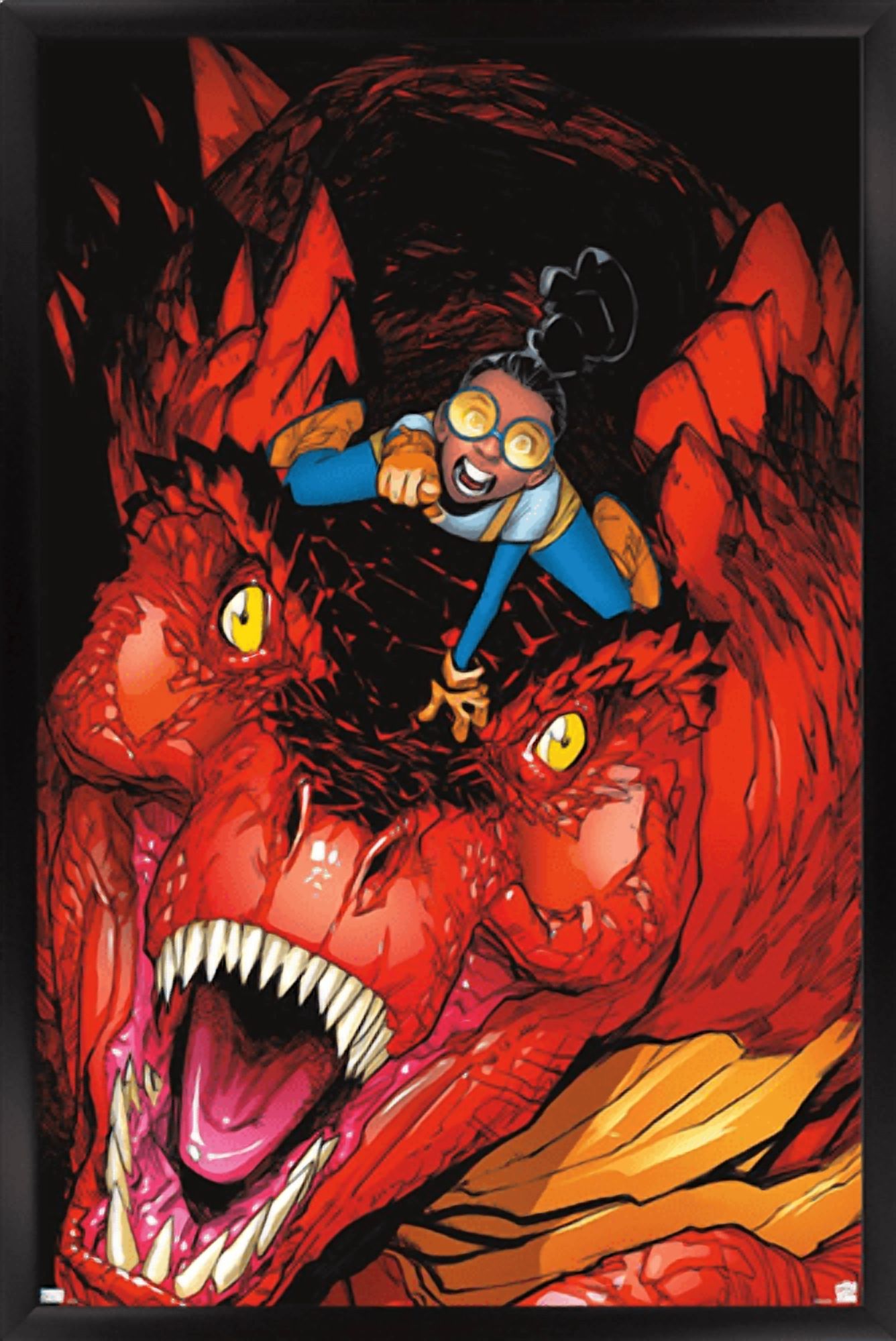 Marvel Moon Girl & Devil Dinosaur - Attack Wall Poster, 22.375" x 34" Framed