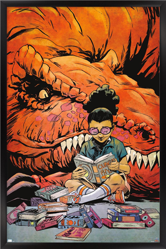 Marvel Moon Girl & Devil Dinosaur - Reading Wall Poster, 22.375" x 34" Framed