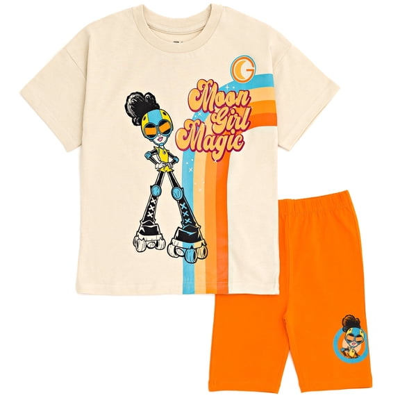 Marvel Moon Girl and Devil Dinosaur Oversized Drop Shoulder T-Shirt and Bike Shorts Outfit Set Little Kid to Big Kid