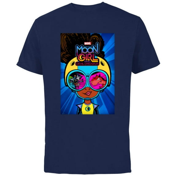 Marvel Moon Girl and Devil Dinosaur Goggles Good vs. Bad - Short Sleeve Cotton T-Shirt for Adults - Customized-Navy