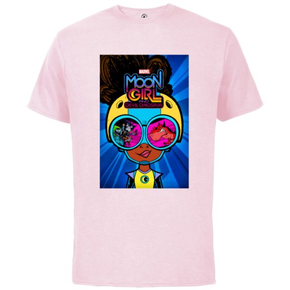 Marvel Moon Girl and Devil Dinosaur Goggles Good vs. Bad - Short Sleeve Cotton T-Shirt for Adults - Customized-Soft Pink