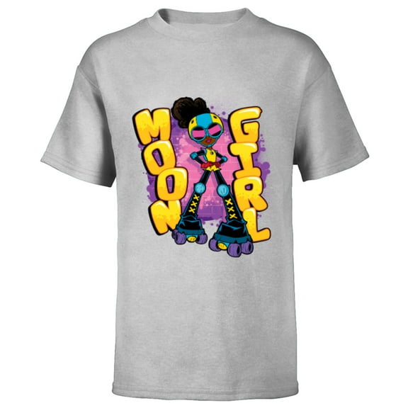 Marvel Moon Girl and Devil Dinosaur Name Street Art Style - Short Sleeve T-Shirt for Kids - Customized-Athletic Heather