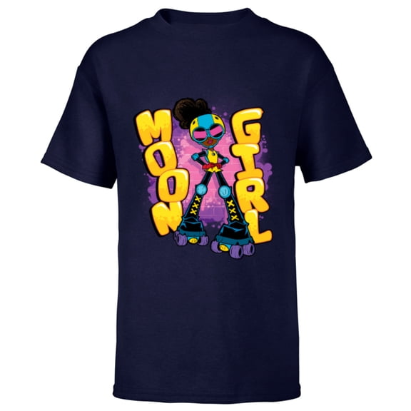 Marvel Moon Girl and Devil Dinosaur Name Street Art Style - Short Sleeve T-Shirt for Kids - Customized-Navy