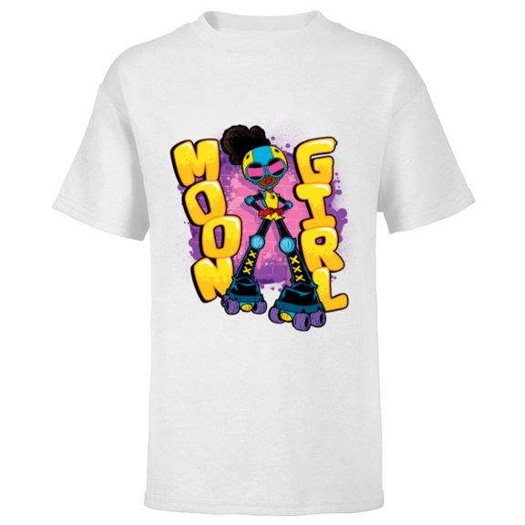 Marvel Moon Girl and Devil Dinosaur Name Street Art Style - Short Sleeve T-Shirt for Kids - Customized-White