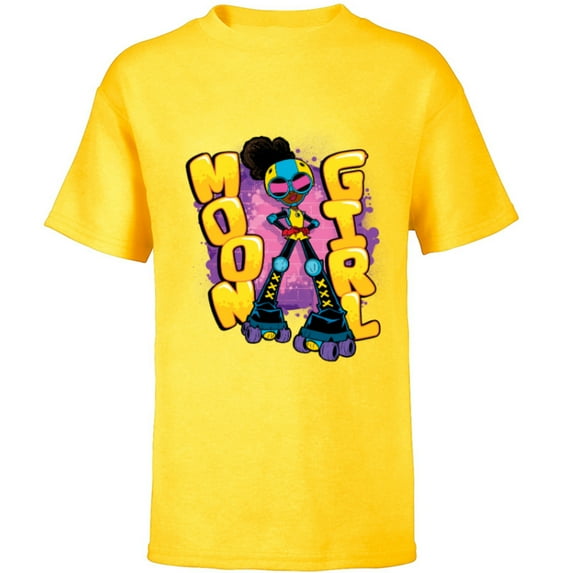 Marvel Moon Girl and Devil Dinosaur Name Street Art Style - Short Sleeve T-Shirt for Kids - Customized-Yellow