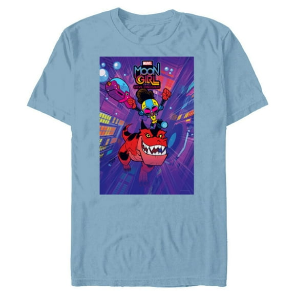 Marvel Moon Girl and Devil Dinosaur Series Poster and Logo - Short Sleeve Blended T-Shirt for Adults - Customized-Ocean Blue