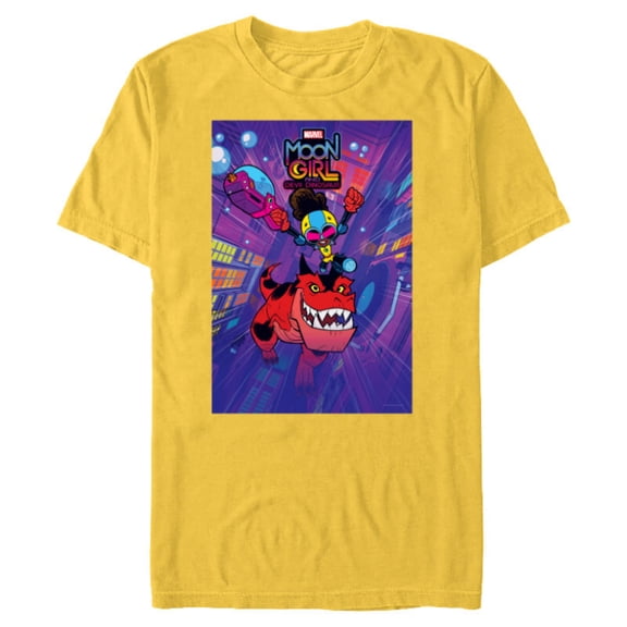 Marvel Moon Girl and Devil Dinosaur Series Poster and Logo - Short Sleeve Blended T-Shirt for Adults - Customized-Yellow