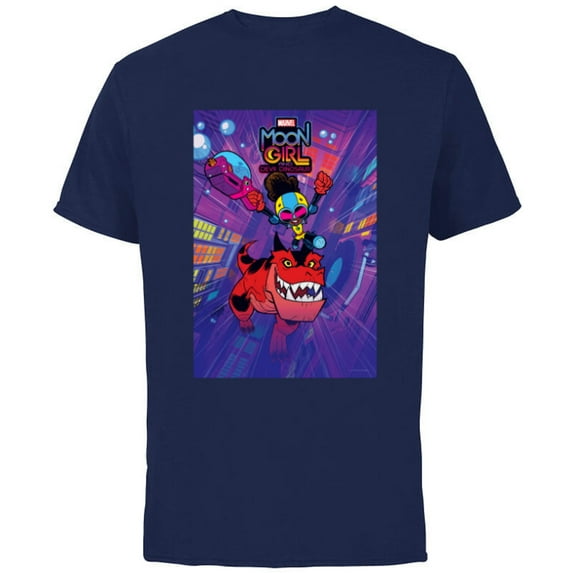 Marvel Moon Girl and Devil Dinosaur Series Poster and Logo - Short Sleeve Cotton T-Shirt for Adults - Customized-Navy