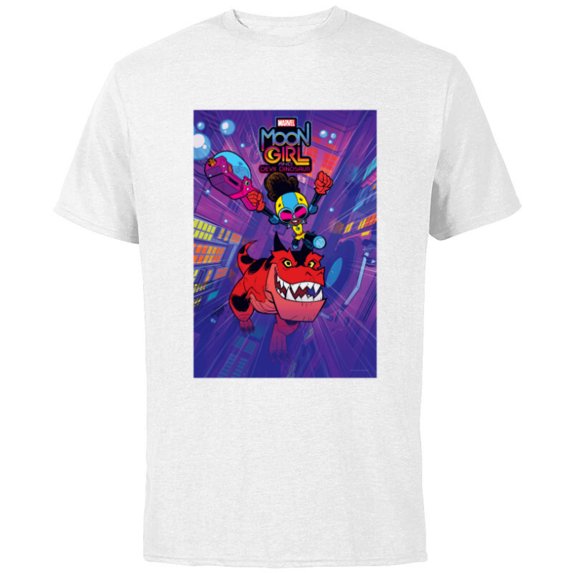 Marvel Moon Girl and Devil Dinosaur Series Poster and Logo - Short Sleeve Cotton T-Shirt for Adults - Customized-White