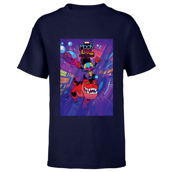 Marvel Moon Girl and Devil Dinosaur Series Poster and Logo - Short Sleeve T-Shirt for Kids - Customized-Navy