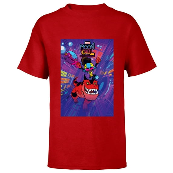 Marvel Moon Girl and Devil Dinosaur Series Poster and Logo - Short Sleeve T-Shirt for Kids - Customized-Red