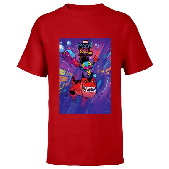 Marvel Moon Girl and Devil Dinosaur Series Poster and Logo - Short Sleeve T-Shirt for Kids - Customized-Red